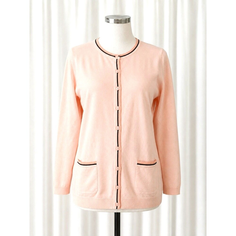 Talbots Soft Coral Contrast Trim Cotton Blend Button Front Knit Cardigan Sweater